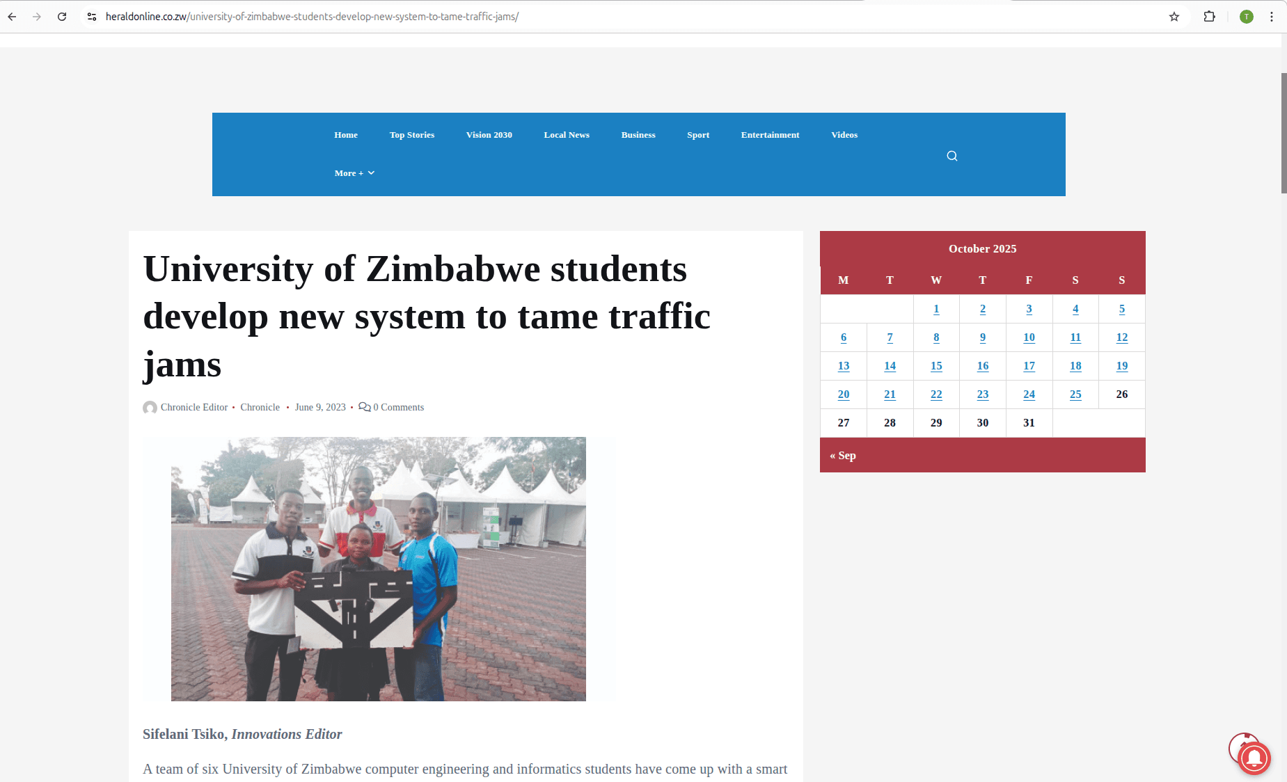 University of Zimbabwe students develop new system to tame traffic jams